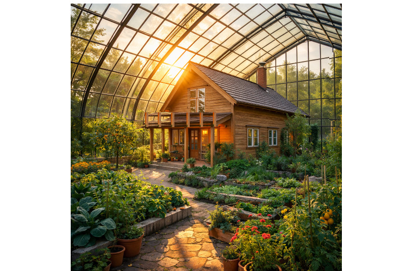 dom obudowany szklarnią